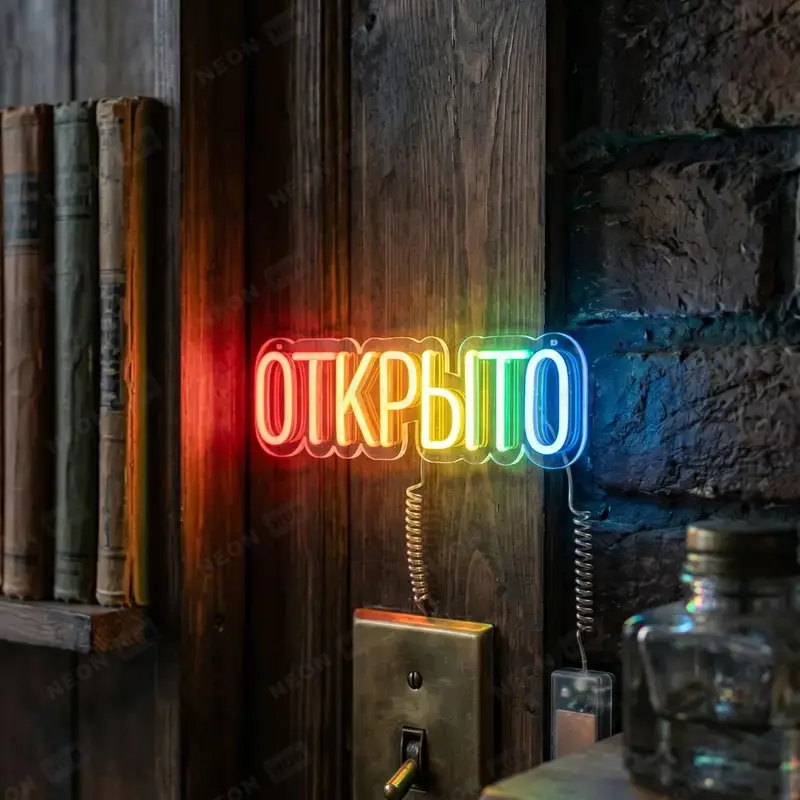 Неоновая вывеска Открыто — вид 2